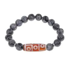 Браслет с 9-глазой бусиной Дзи и нат.камнем Лабрадор BSDS-27-08