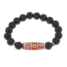 Браслет с 9-глазой бусиной Дзи и нат.камнем Лава BSDS-27-09