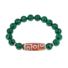Браслет с 9-глазой бусиной Дзи и синтетическим камнем Малахит BSDS-27-12