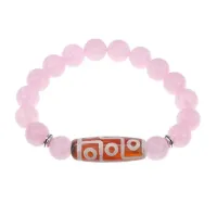 Браслет с 9-глазой бусиной Дзи и нат.камнем Розовый кварц BSDS-27-15