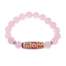 Браслет с 9-глазой бусиной Дзи и нат.камнем Розовый кварц BSDS-27-15