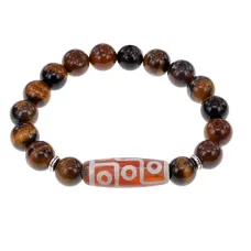 Браслет с 9-глазой бусиной Дзи и нат.камнем Тигровый глаз BSDS-27-19