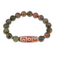 Браслет с 9-глазой бусиной Дзи и нат.камнем Унакит BSDS-27-20