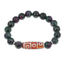 Браслет с 9-глазой бусиной Дзи и синтетическим камнем Цоизит BSDS-27-22