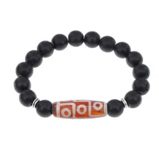 Браслет с 9-глазой бусиной Дзи и синтетическим камнем Шунгит BSDS-27-24