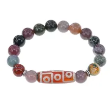 Браслет с 9-глазой бусиной Дзи и нат.камнем Яшма BSDS-27-25