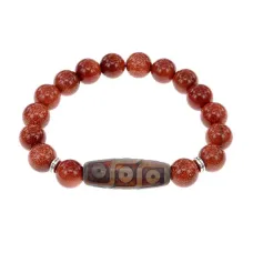 Браслет с 9-глазой бусиной Дзи и синт.камнем Коричневый авантюрин BSDS-28-01