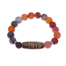 Браслет с 9-глазой бусиной Дзи и нат.камнем Африканский агат BSDS-28-04