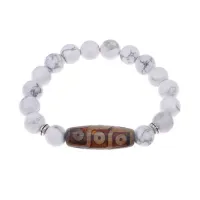 Браслет с 9-глазой бусиной Дзи и нат.камнем Кахолонг BSDS-28-07