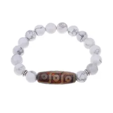 Браслет с 9-глазой бусиной Дзи и нат.камнем Кахолонг BSDS-28-07