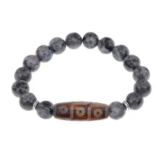 Браслет с 9-глазой бусиной Дзи и нат.камнем Лабрадор BSDS-28-08