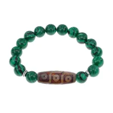 Браслет с 9-глазой бусиной Дзи и синт.камнем Малахит BSDS-28-12