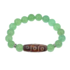 Браслет с 9-глазой бусиной Дзи и нат.камнем Нефрит BSDS-28-13