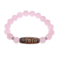 Браслет с 9-глазой бусиной Дзи и нат.камнем Розовый кварц BSDS-28-15