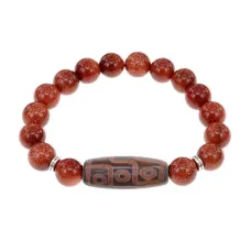 Браслет с 9-глазой бусиной Дзи и синт.камнем Коричневый авантюрин BSDS-29-01