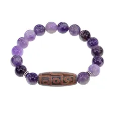 Браслет с 9-глазой бусиной Дзи и нат.камнем Аметист BSDS-29-03