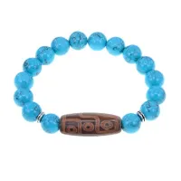 Браслет с 9-глазой бусиной Дзи и синт. камнем Бирюза BSDS-29-05