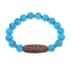 Браслет с 9-глазой бусиной Дзи и синт. камнем Бирюза BSDS-29-05