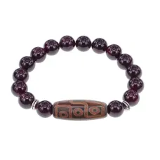 Браслет с 9-глазой бусиной Дзи и нат.камнем Гранат BSDS-29-06