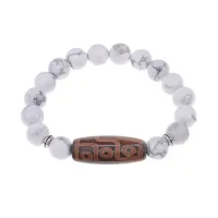 Браслет с 9-глазой бусиной Дзи и нат.камнем Кахолонг BSDS-29-07