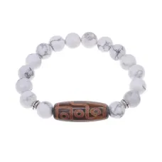 Браслет с 9-глазой бусиной Дзи и нат.камнем Кахолонг BSDS-29-07