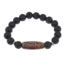 Браслет с 9-глазой бусиной Дзи и нат.камнем Лава BSDS-29-09