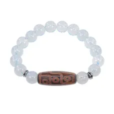 Браслет с 9-глазой бусиной Дзи и синт.камнем Лунный камень BSDS-29-11