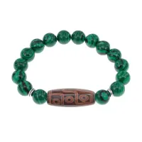 Браслет с 9-глазой бусиной Дзи и синт.камнем Малахит BSDS-29-12