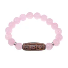 Браслет с 9-глазой бусиной Дзи и нат.камнем Розовый кварц BSDS-29-15