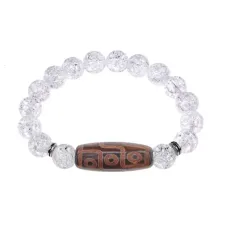 Браслет с 9-глазой бусиной Дзи и синт.камнем Сахарный кварц BSDS-29-16