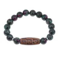 Браслет с 9-глазой бусиной Дзи и синт. камнем Цоизит BSDS-29-22