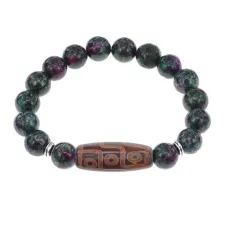Браслет с 9-глазой бусиной Дзи и синт. камнем Цоизит BSDS-29-22
