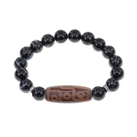 Браслет с 9-глазой бусиной Дзи и нат.камнем Черный агат BSDS-29-23