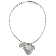 Кулон Лист с жемчугом и кристаллами UG039