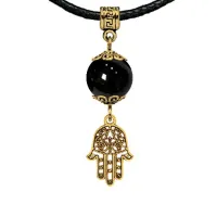 Амулет Хамса (от сглаза и зла), черный агат MKAG-33-0001