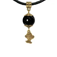 Амулет Золотая рыбка (исполнение желаний), черный агат MKAG-33-0021