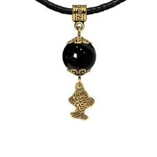 Амулет Золотая рыбка (исполнение желаний), черный агат MKAG-33-0021