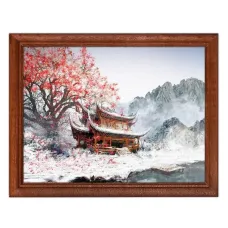 Постер в рамке 22х17см Пагода в горах под цветущей сакурой POSG-0175