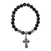 Браслет Спаси и сохрани с нат. камнем Черный агат BSV3-23