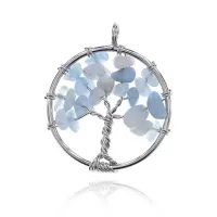 Кулон Дерево жизни d.3см с нат.камнем Аквамарин BJK203-15