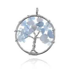 Кулон Дерево жизни d.3см с нат.камнем Аквамарин BJK203-15