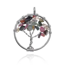 Кулон Дерево жизни d.3см с нат.камнем Турмалин BJK203-13