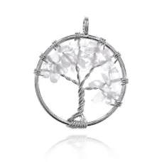 Кулон Дерево жизни d.3см с нат.камнем Горный хрусталь BJK203-14