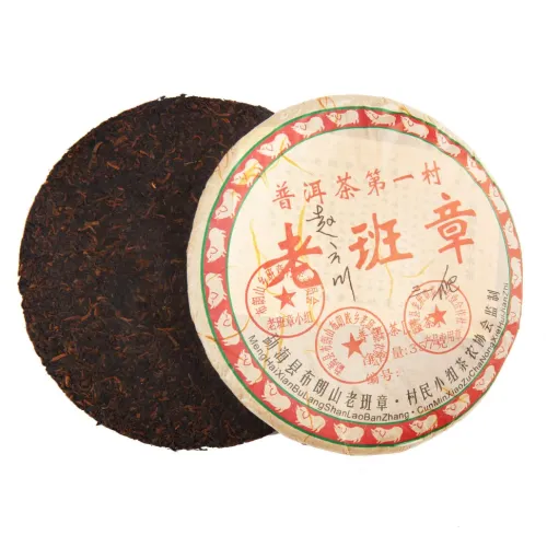 Китайский чай Шу Пуэр блин Лао бань Чжан (красный) (фаб. Цунь Минь, Юньнань Мэнхай), 2008 год 357 гр