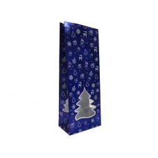 Пакет для чая с окошками елками Новогодний 100х60х260 мм синий (упаковка 10 шт)