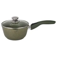 Ковш с антипригарным покрытием литой 1.5 л съемная ручка стеклянная крышка Trendy Style Malachite ТМ KUKMARA