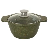 Кастрюля с антипригарным покрытием литая 1 л стеклянная крышка Trendy Style Malachite KUKMARA