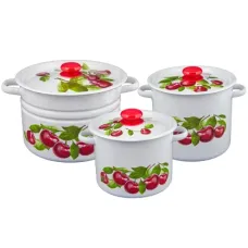 Набор эмалированной посуды 3 предмета №17 Вишневый сад - Сибирские Товары