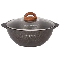 Казан с антипригарным покрытием литой для плова стеклянная крышка Granit Ultra оригинал индукция ТМ KUKMARA 3.5 л