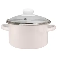 Кастрюля эмалированная цилиндрическая бисквит стеклянная крышка металлический обод 4 л – Эмаль